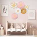 Soaoo 6 Pcs Boho Nursery Decor for Girl Daisy Flower Woven Macrame Wall Hanging Bohemian Nursery Wall Decor Flowers for Baby Girls Kids Dorm(Pink, White, Beige)