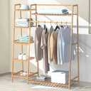 RELIANCER Bamboo Clothing Garment Rack, Free Standing Clothes Coat Hanger, Closet Organizer w/ Shoe Rack, Multi-tiered Wardrobe Storage Shelves, Clothes Hanging Racks for Hall, Living Room, Bedroom, Entryway