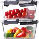 HOMBERKING 2 Pieces 63oz/ Large Glass Food Storage Containers with Lids, Meal Prep Containers, Airtight Bento Boxes with Leak Proof Locking (2 Containers + 2 Lids) - Microwave, Oven Safe
