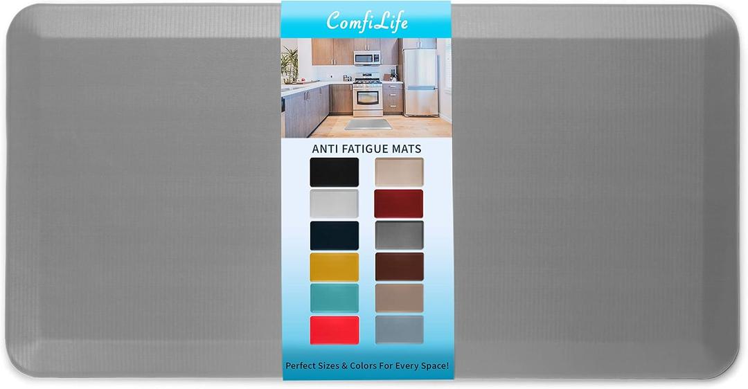 ComfiLife Anti Fatigue Floor Mat  3/4 Inch Thick Kitchen Mats for Floor, Standing Desk Mat, Kitchen Rug  Comfort at Home, Office  Durable  Stain Resistant  Non-Slip Bottom (24" x 70", Gray) (Grey)
