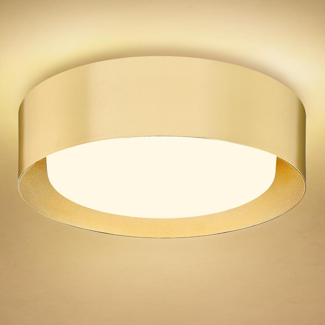 AUTELO Gold Flush Mount Ceiling Light, 16" 5CCT Ceiling Light with Frosted Glass in Gold Finish for Bedroom, C3336-40 BRZ LED
