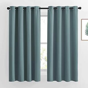 NICETOWN Blackout Curtains 63 Length - Grommet Window Treatment Thermal Insulated Solid Room Darkening Drapes for Living Room, Greyish Blue, 2 Panels, W52 x L63