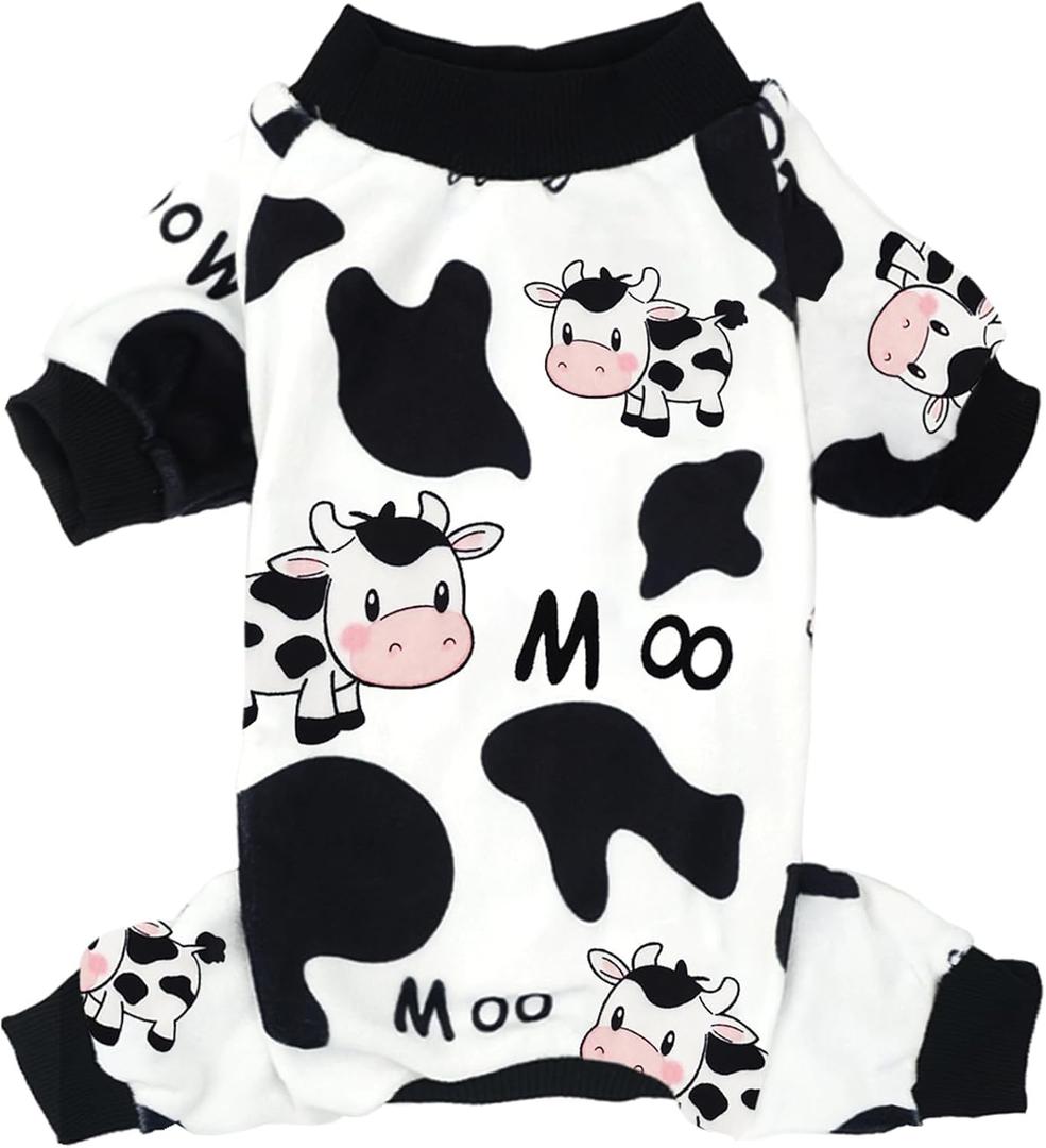 XPUDAC Dog Pajamas Soft Stretchy Cow Dog Clothes for Small Medium Dogs Pet Jumpsuit Cat Apparel-M (Medium(Chest-16"))