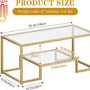 Wolawu Coffee Table Gold Glass Coffee Table for Living Room,2 Tiers Rectangle Center Table with Sturdy Metal Frame,Modern Tempered Glass Accent Table for Bedroom Home Office, 39.4x18.9x17.7 inches