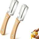 2 Pack Multifunctional Vegetable Peeler, 3 in 1 Kitchen Peeler with Bottle Opener and Wooden Handle, Kitchen Gadgets Tool for Fruit Pumpkin Peeling Potato Carrot Veggie Peeler