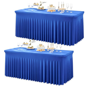 2 Pack Royal Blue Spandex Table Clothes for 6 Foot Rectangle Tables, Wrinkle Free Fitted Table Cover 6ft Stretchy Tablecloths with Skirt for Parties Weddings Birthday Banquet Baby Shower