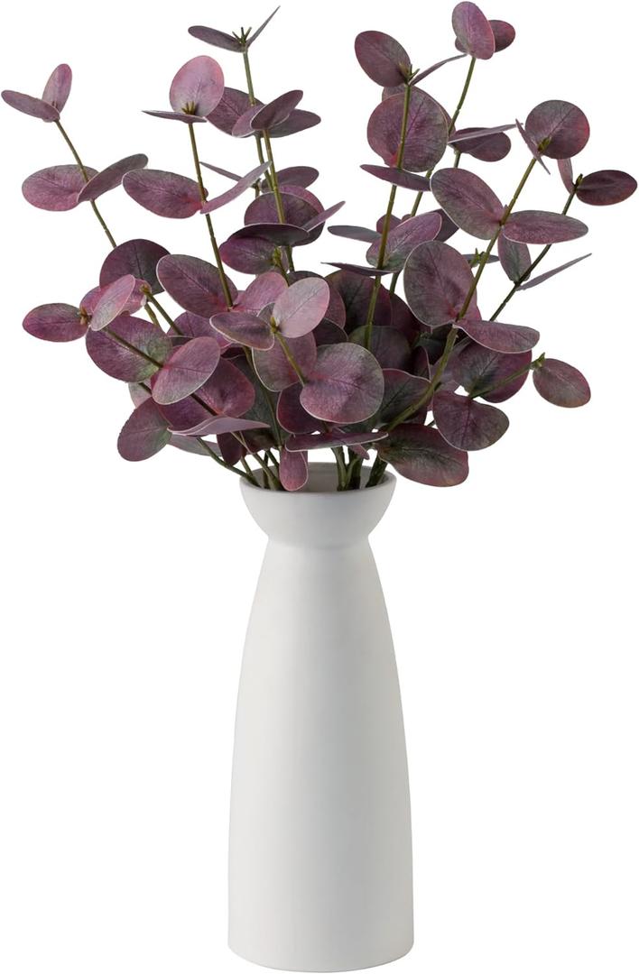 Fake Eucalyptus Stems, Artificial Silver Dollar Eucalyptus Leaves with 3 Branches, 6Pcs Purple Faux Greenery Plants Bouquet for Vase, Bathroom Farmhouse Decor