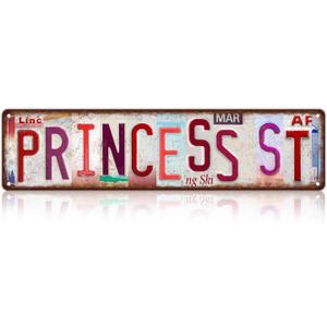 Vintage Princess St Wall Decor Street Signs Pink Room Metal Tin Signs Gife for Women Girl 16 x 4 Inches