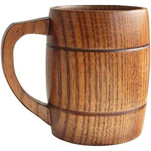 Wooden Beer Mugs,Top Grade Natural Handmade Retro Brown Drinkware with Handle for Drinking Tea Coffee Wine Beer Hot Drinks,500 ML Cup for Men/Women 