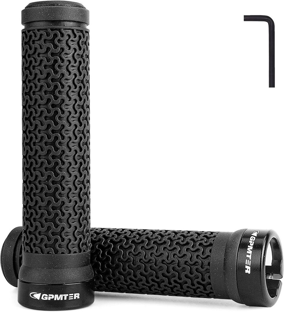 GPMTER Bike Handlebar Grips, Single Lock on Bicycle Handle Bar, for BMX, Mountain, MTB, Beach Cruiser, Scooter, Folding Bike, Soft Non-Slip-Rubber Hand Grip Comfortable Ergonomic (Black)