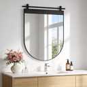 Black Arch Bathroom Mirror 28"x20" Matte Black Wall Mounted Vanity Metal Frame Barn Door Mirrors Farmhouse Mirror for Bathroom, Entryway, Living Room Wall Decor