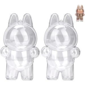 WALLFID 2pcs Clear Figure Display Case with Keychain,Plastic Protective Cover for Blind Box Figures,Portable Dustproof Mini Doll Storage Bag,Blind Box Display Pouch for Fans and Collectors (Standing)