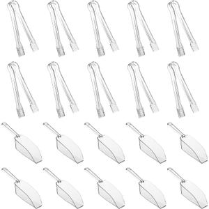 10 Pieces Plastic Serving Tongs Mini Kitchen Tongs Kitchen Tongs Utility and 10 Pieces Plastic Kitchen Scoops Clear Ice Scoop Mini Clear Buffet Scoop for Candy Dessert Buffet Ice