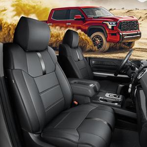CreekT® Custom Waterproof Seat Covers: for Toyota Tundra 2014-2021 CrewMax Cab,Full Covered for Toyota Tundra Faux Leather Seat Covers with Carbon Fiber Accents 2021 2020 2019 2018 2017 2016 2015 2014