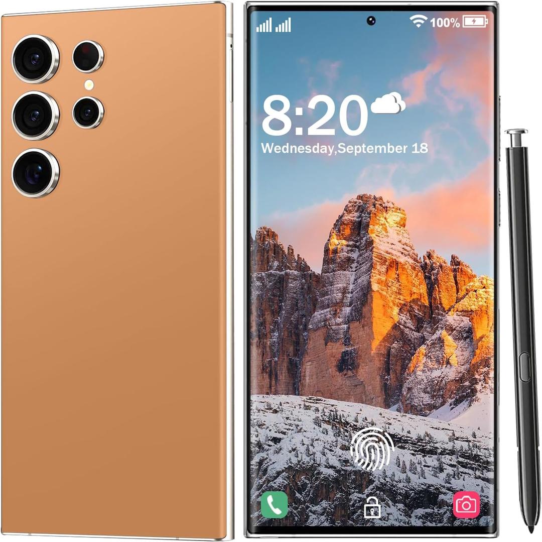 I24 Ultra 5G Unlocked Phones, 8+256GB Android13 Smartphone Battery 6800mAh 6.8" HD Screen Unlocked Cell Phone,48MP+108MP Camera/Built in Pen/Dual SIM/Fingerprint Lock/Face (Orange)
