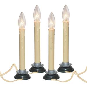 Abeja 7'' Electric Window Candle, Flickering Flameless Taper Fake Candles with On/Off Switch, 7W C26 Lights Bulb, 5FT Candles Lights- 4Pk Beige