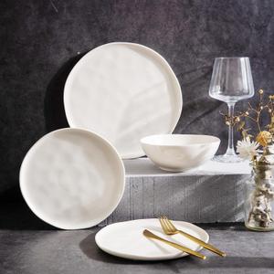 LERATIO Ceramic Dinnerware Sets for 4,Porcelain Plates and Bowls Sets with Wavy Edge,Microwave & Dishwasher & Oven Safe,Light Weight & Scratch Resistant Dishes Sets-Service for 4 (12pcs)-White (Modern-Peal White)