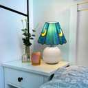 Tiffany Style Stained Glass Mushroom Table Lamp, Cute Small Bedside Night Light for Bedroom Living Room, Unique Aesthetic Home Decor Gift for Girls Women Birthday (Sea Blue)