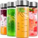 Yirilan Juice Bottles 4 Pack 16 oz，Reusable Glass Bottles with Lids，Stainless Steel Lids Water Bottle for Juicing, Smoothies, Water, Leakproof, BPA Free