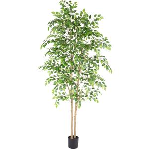 Nafresh Tall UV Resistant Ficus Tree Artificial6ft(72in) Faux Ficus Tree with Realistic Smooth and Shiny Leaves Fake Trees Indoor Outdoor for Home Office Living Room Bedroom Foyer Porch Decor.