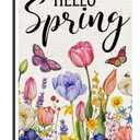 Hello Spring Garden Flag 12x18 Inch, Colorful Tulip & Wildflower Yard Flag with Butterflies, Double Sided Burlap Outdoor Seasonal Decoration for Porch Lawn Garden DF1098