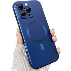 ankofave Magnetic for iPhone 16 Pro Case, with Camera Lens Protector, Compatible with Magnetic, Slim Shockproof Bumper Soft Silicone Metallic Lustre Phone Case for iPhone 16 Pro, Dark Blue