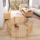 YOCAN Non-Painted Wooden Freestanding Dog Gates for The House,Doorways, Stairs,Wood Dog Fences Indoor Pet Gate,Step Over Fence-6 Panel H:16.9" L:138"