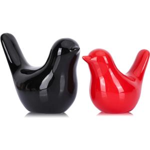 Small Ceramic Bird Statue and Sculpture for Home Decor Accents,Modern Animal Ornaments for Living Room,Bedroom,Coffee Table Centerpiece,Bookshelf,Cabinets,Cute Knick Knacks for Shelves (Black Red)
