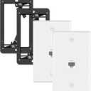 VCE Ethernet Wall Plate (UL-Listed), 1-Port CAT6 Wall Plate and Jack, RJ45 Keystone Wall Outlet with Single Gang Low Voltage Mounting Bracket, White 2-Pack