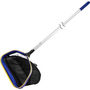 Poolvio Pool Deep Skimmer Net with 3ft - 10ft 1.0mm Thick Adjustable Aluminum Pole & Fine Mesh Bag Leaf Skimmer Rake Net for Above Ground & Inground Swimming Pools, Removes All Debris