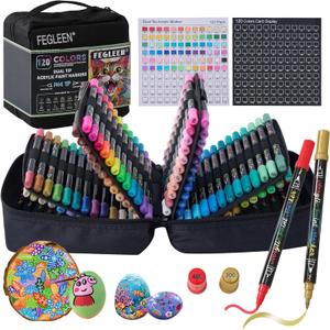 120 Colors Acrylic Paint Markers,Dual Tip Acrylic Marker Set With Fine Tip and Brush Tip Contain Metallic,Glitter,Neon,Morandi,Skin Tone Series for Rock Painting,Egg,Wood,Glass,Fabric,Crafts