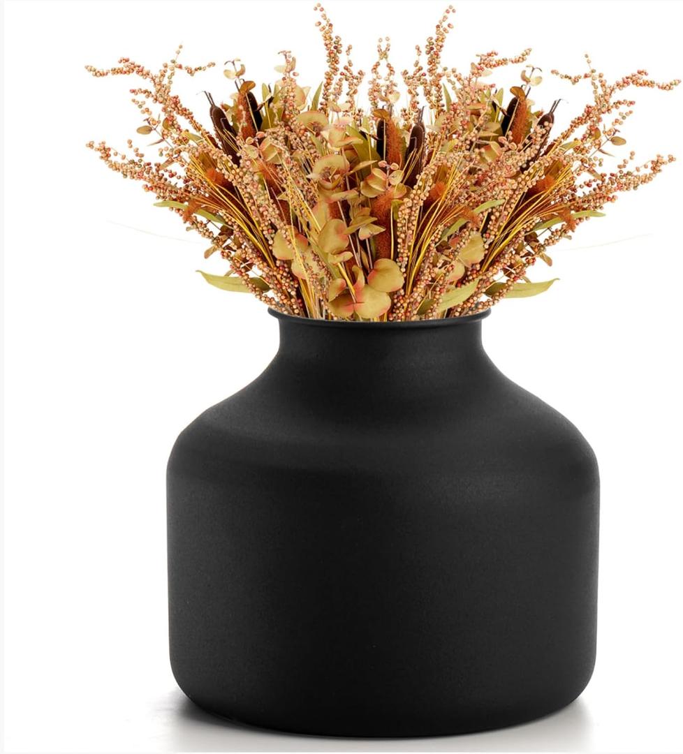 Goaste Metal Matte Flower Vase, Small Black Vases for Flower, 6.5 Inch Tall Iron Frosted Flower Arranging Vase for Table Centerpiece, Home, Shelf, Office, Garden Decor, Black