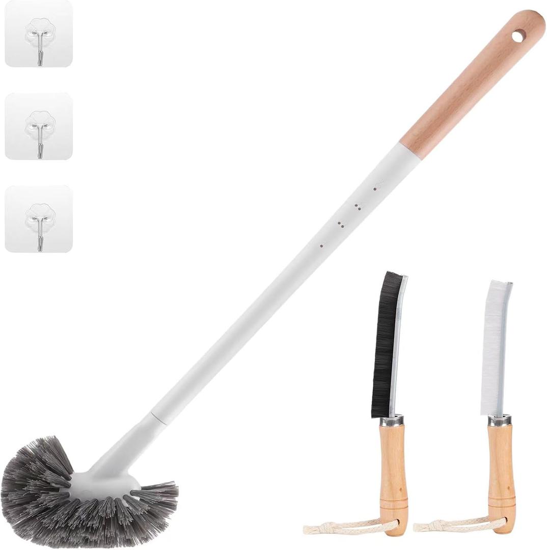 SAYAPE Curved Toilet Bowl Brush and Crevice Cleaning Brushes Set, Bathroom Cleaning Scrub Brush with Long Handle, Toilet Scrubber Brush with Small Gap Brushes Kit for Household Deep Cleaning (3 PCS)