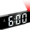 JXTZ Projection Alarm Clock, Alarm Clocks with Projection on Ceiling with 7.9" Large Display, LED Digital Clock with 4 Level Brightness, Snooze, Night Mode, Temperature, Clock for Bedroom Living Room (Black-white)