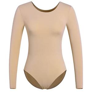 DANSHOW Women and Girls Nude Seamless Long Sleeve Undergarment Flesh Dance Ballet Leotard (Long,8A15) L/XL