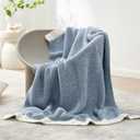 Snuggle Sac Blue Throw Blankets for Couch, Reversible Super Soft Warm Blankets Cozy Knit Blanket Fuzzy Plush Throws for Sofa, Bed, Gift, Heather Blue, 50 x 60 inches
