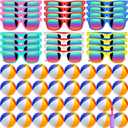 60 Pcs Kids Summer Beach Party Favors Sets- Includes 30 Inflatable Beach Balls Bulk, 30 Neon Sunglasses Bulk, Rainbow Colored Beach Ball Summer Pool Party Toys for Water Games Hawaiian Party