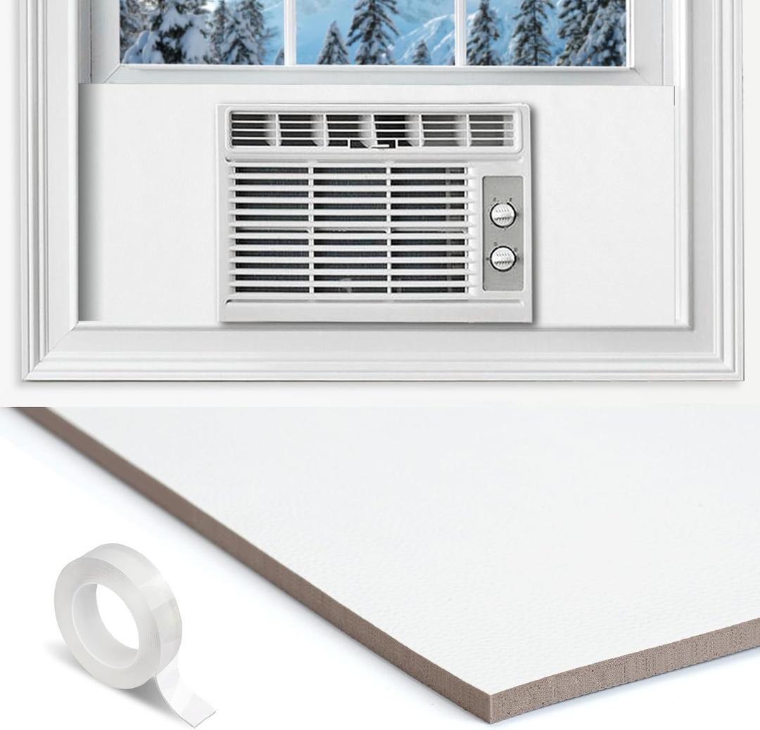 Window Air Conditioner Side Panels, 48" Extended Width Air Conditioner Surround Foam Insulation Panels for Indoor Window AC Units, Summer Winter Heat and Draft Window Seal Cover, White