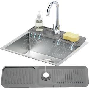 24 Silicone Faucet Mat For Kitchen Sink, Kitchen Sink Splash Guard Behind Faucet, Kitchen Faucet Mat For Kitchen Sink, Kitchen Sink Faucet Mat Splash Guard and Sink Water Splash Guard (Gray) (24" x 5.7")