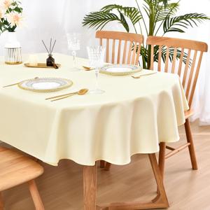 Wolkemer Large Oval Tablecloth 60 x 120 Inch Washable Fabric Table Cloth Solid Ivory Table Cover for Dining Wedding Party Banquet Tabletop Decoration