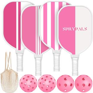 Pickleball Paddles Set of 4, USAPA Approved Pickleball Set of 4 with 4 Pickleball Balls & 1 Carry Bag Premium Wooden Cute Pickle Ball Paddles Grip Gifts for Women Youth Men (Pink/White)