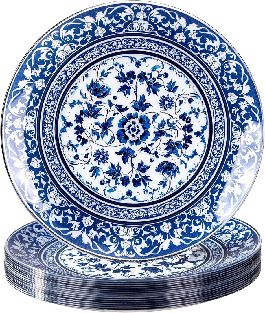Hioasis 12Pcs Blue Charger Plates & Platters - 13 Inch plastic charger plates, Heavy-duty, BPA-free, Floral Table Chargers for Dinner Wedding & Party