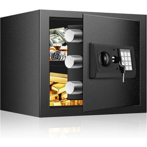 9.84 Inches Tall Safe Box, Home Safe with Fireproof Waterproof Bag, Anti-Theft Digital Security Lock Box with Smart Alert System, Removable Shelf, Mute Function, Document Safes for Jewelry (0.8 CUFT)