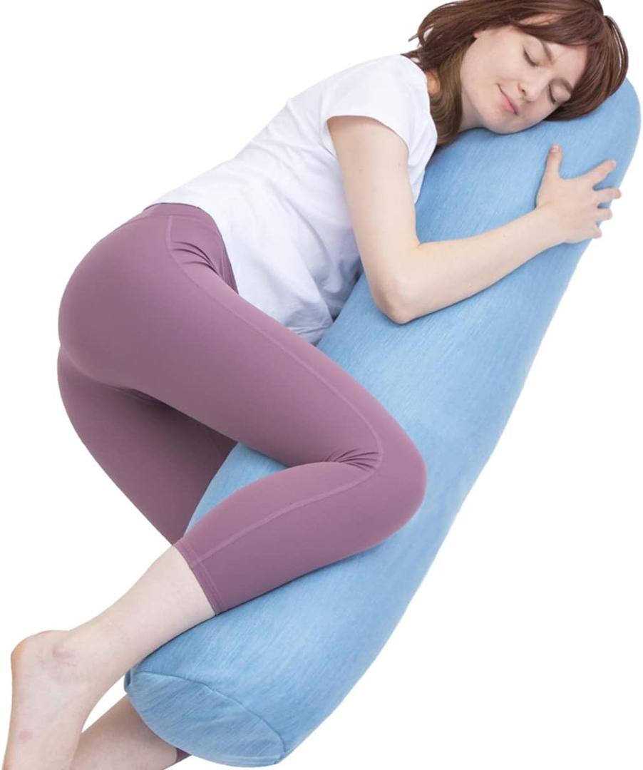 Body Pillow, Bolster Pillow with Cooling Cover, Long Round Roll Cylinder Pillow for Bed, 47" x 7.87", Blue