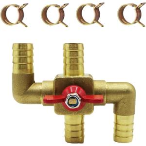 Solid Brass 5/8 Inch Heater Control Valve, 4-way Automobile Heating Water Valve, Brass Automotive Integrated Manual Control Valve, Heater Core Bypass with 4 Clamps(16mm)