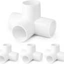 4 Way PVC Pipe Fittings 1 Inch, Zernmiarder White PVC Elbow Corner Side Outlet Tee Fitting, SCH40 Furniture Grade Pipe Connectors - Fits 1" Polyvinyl Chloride Pipes, 4 Pieces