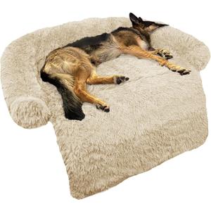 Calming Dog Bed Fluffy Plush Dog Mat for Furniture Protector with Removable Washable Cover for Large Medium Small Dogs and Cats (Large, Beige) (45.0"L x 37.0"W x 6.0"Th)