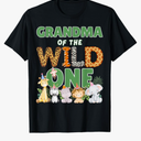 Grandma of The Wild One 1st Birthday Safari Animals Family T-Shirt, M, Black