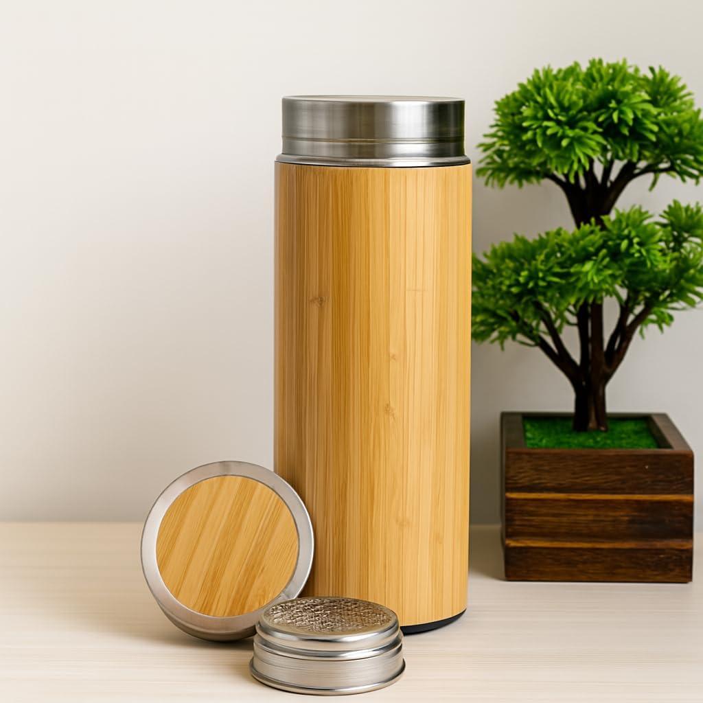 Natural Premium Bamboo, Stainless Steel Tea Strainer, Reusable Fine Mesh Infuser for Loose Leaf Tea