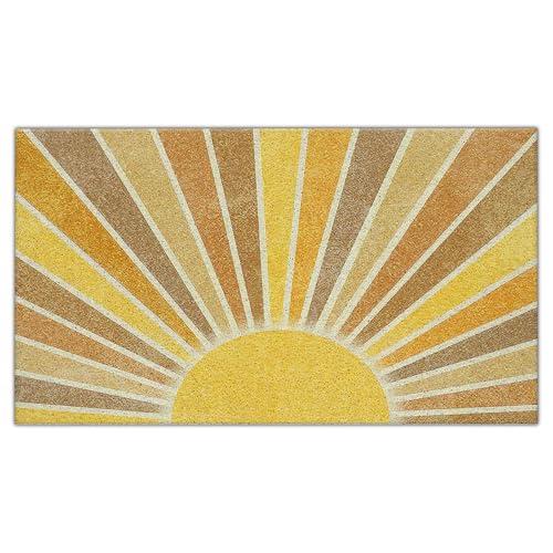 Nogrit Boho Door Mat, Retro Boho Orange Sun Sunshine Doormat Bathmat for Indoor Outdoor Entrance, Mid Century Modern Abstract Welcome Mats for Front Door Outside Porch Entryway, 17x30 Inches